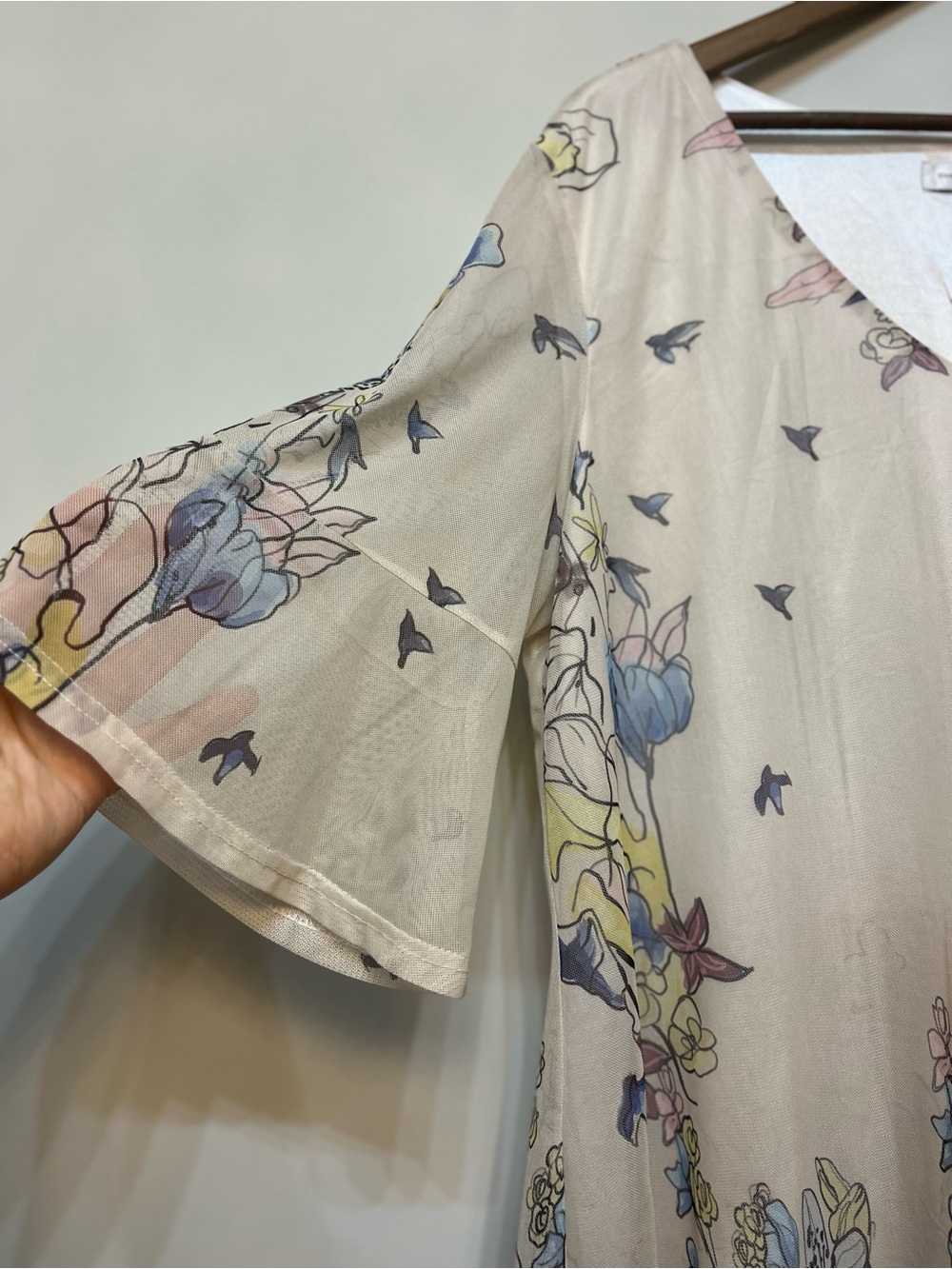 Cream Floral V-Neck Tunic Top with Pastel Accents - Picture 2 of 10